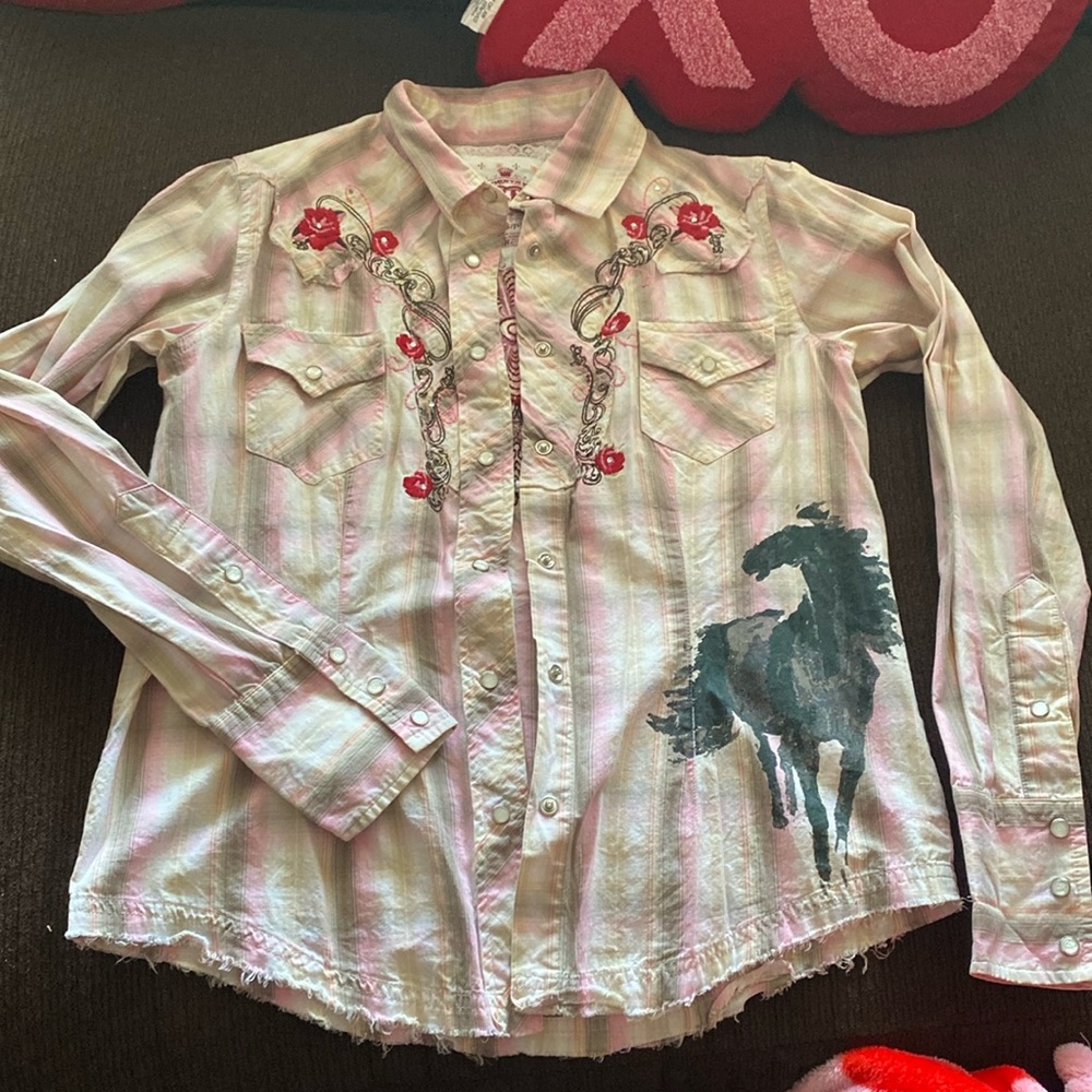 Beautiful girl pink country button down shirt